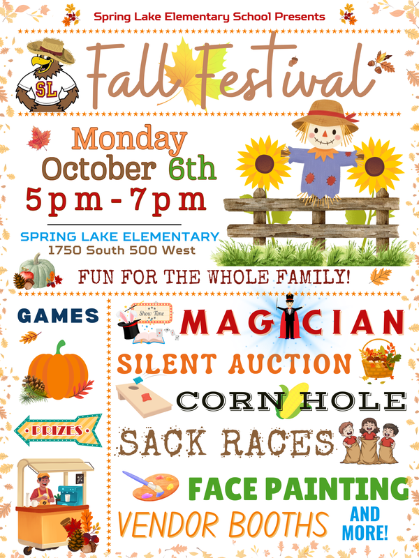 Fall Festival - image of scarecrow with information about activities for the family; magician, silent auction, corn hole, venders