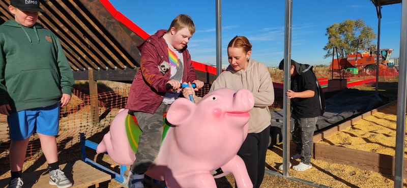 Student riding Pig