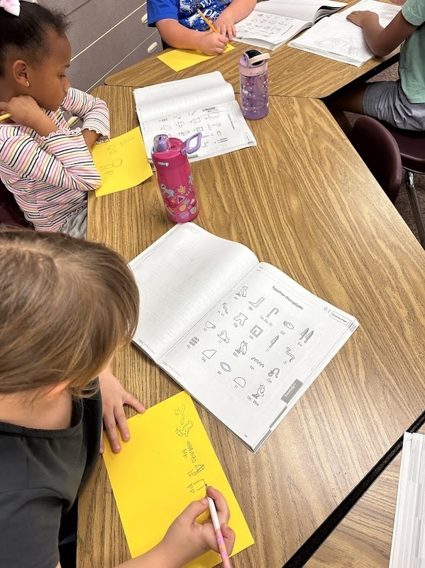 First grade practicing hieroglyphics 