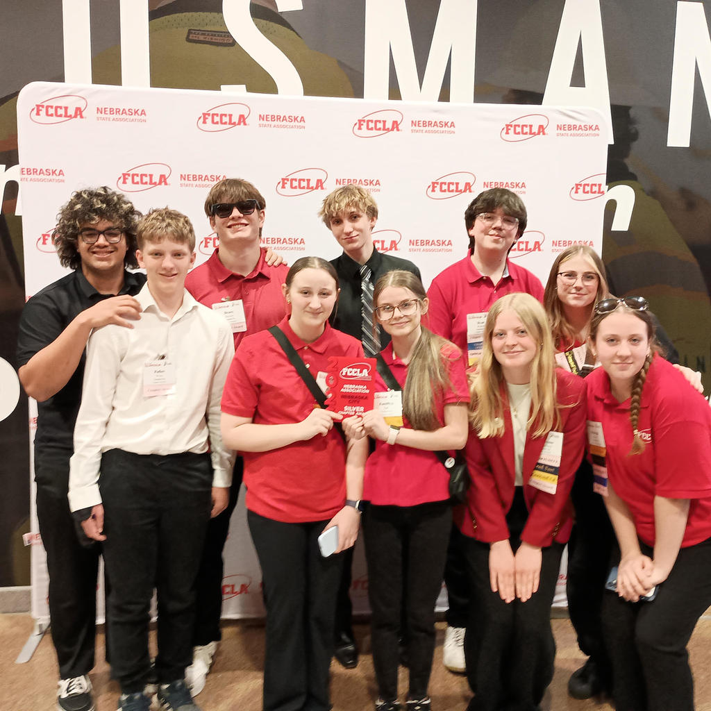 FCCLA- Members. Back row- Xavier Moore, Beaux Bender, Logan Miller, Ryan Walker, Robin Stanek.  Front Row- Parker Wenz, Chloe Barrett,  Kamillya Earl, Cheyenne Koberstein, Ryeleigh Roush