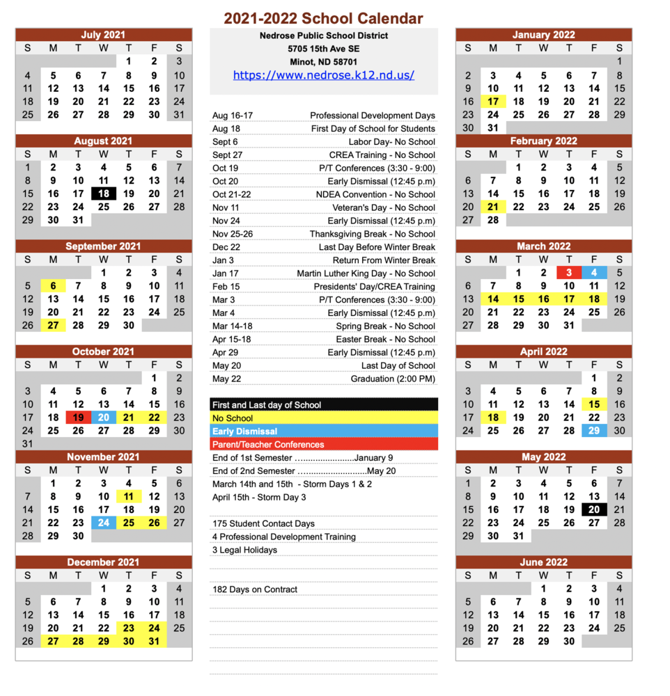 Approved 2021-2022 School Calendar | Nedrose Public School