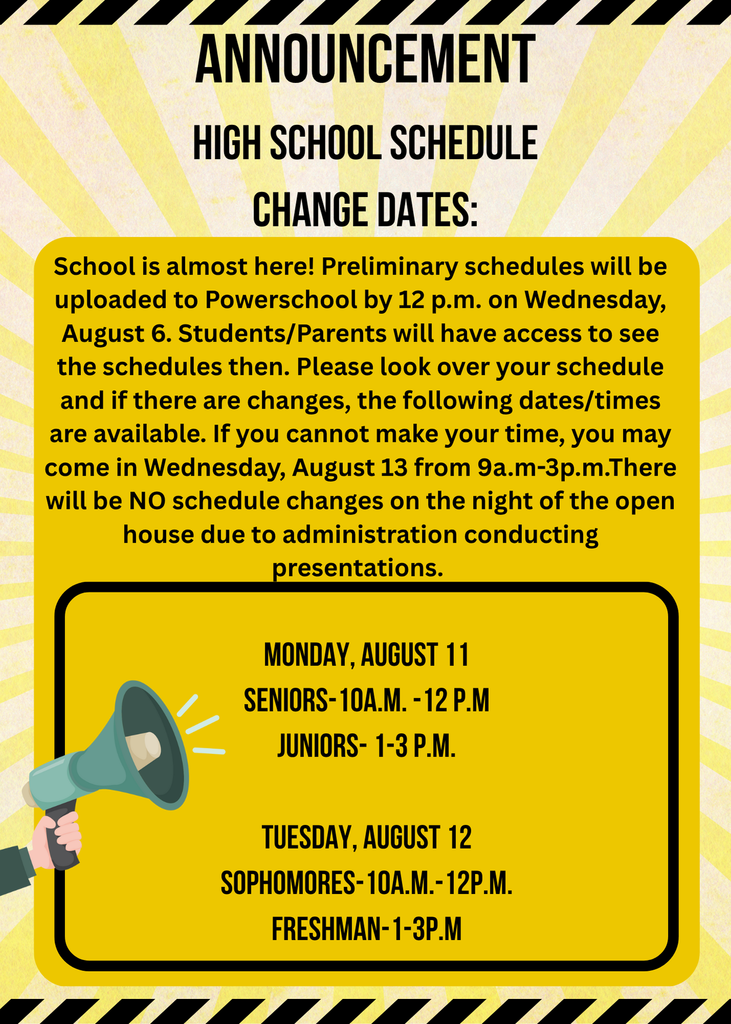 HS Schedule changes