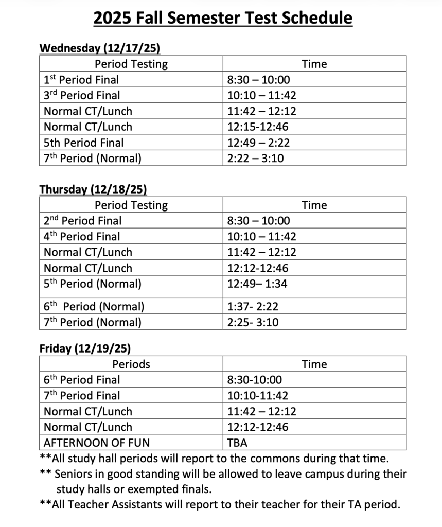 Finals Schedule