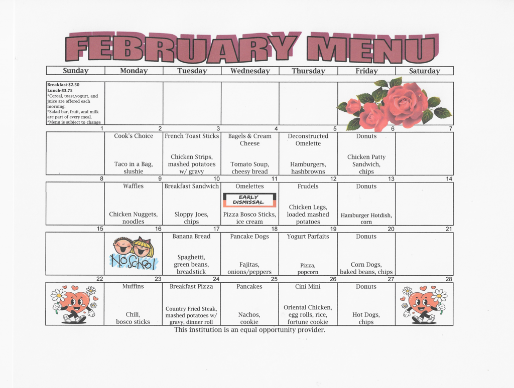 FEBRUARY MENU