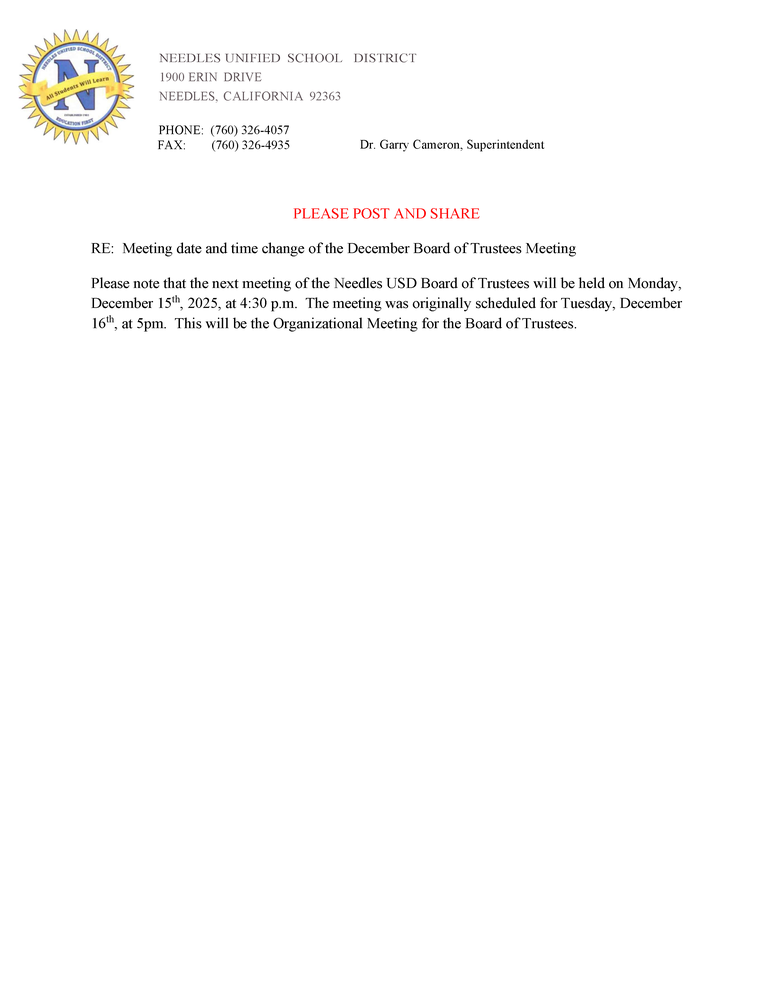 Change in meeting information.