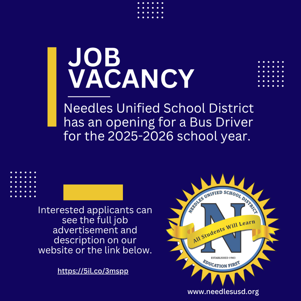 Job vacancy information with bright NUSD logo.