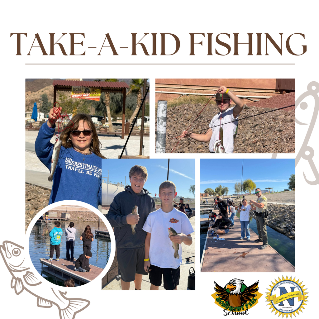 Collage showcasing kids joyfully holding fish they caught at a "Take-A-Kid Fishing" event. Bright, sunny day with smiling faces, water, and fishing rods.