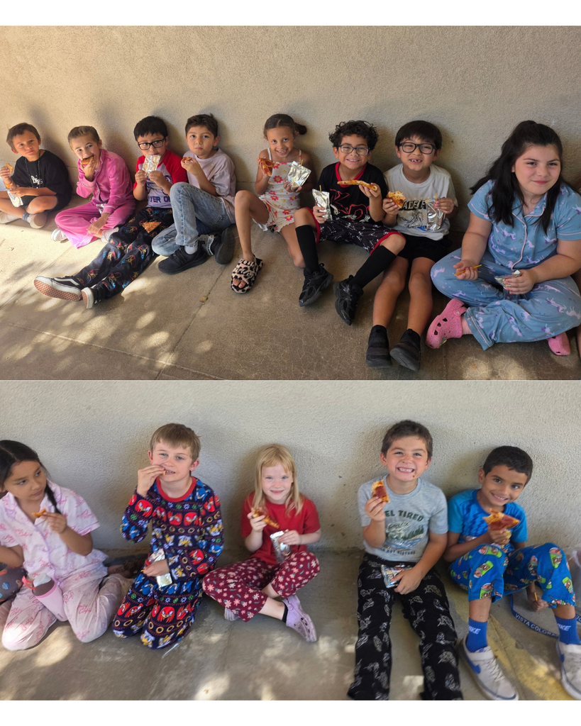 Students outside eating a pizza party.