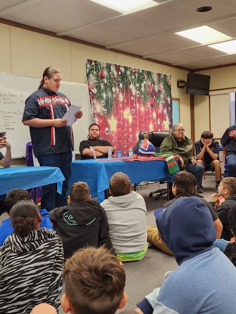 student giving presentation