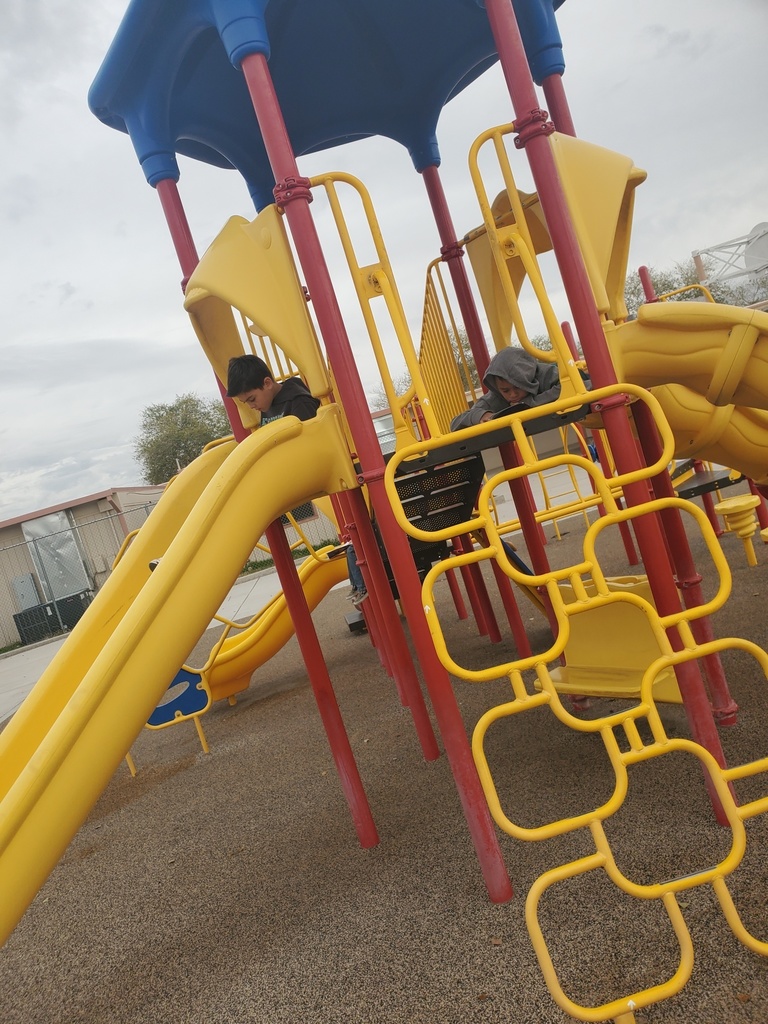 Student reading on slide