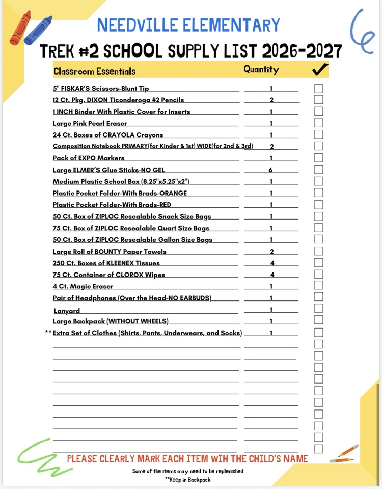 school supply list