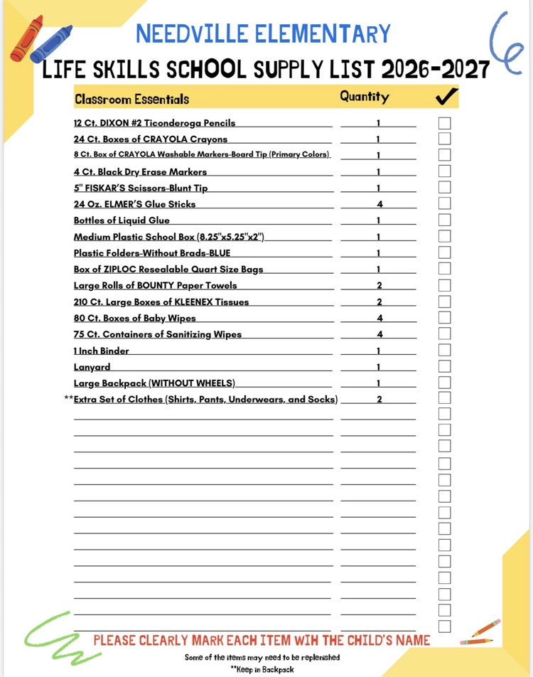 school supply list