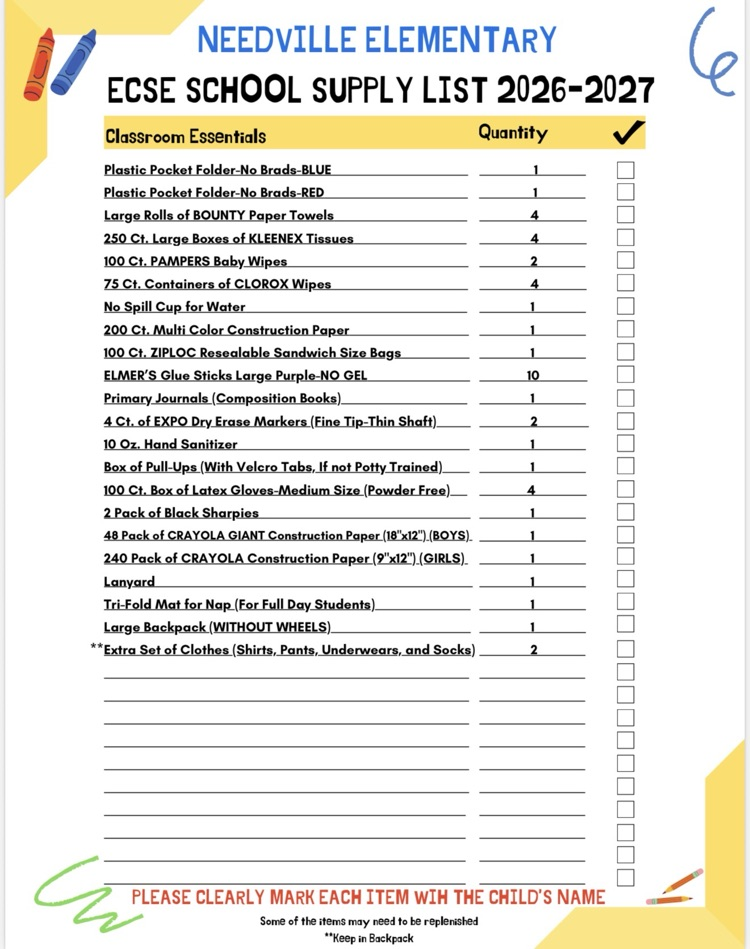 school supply list