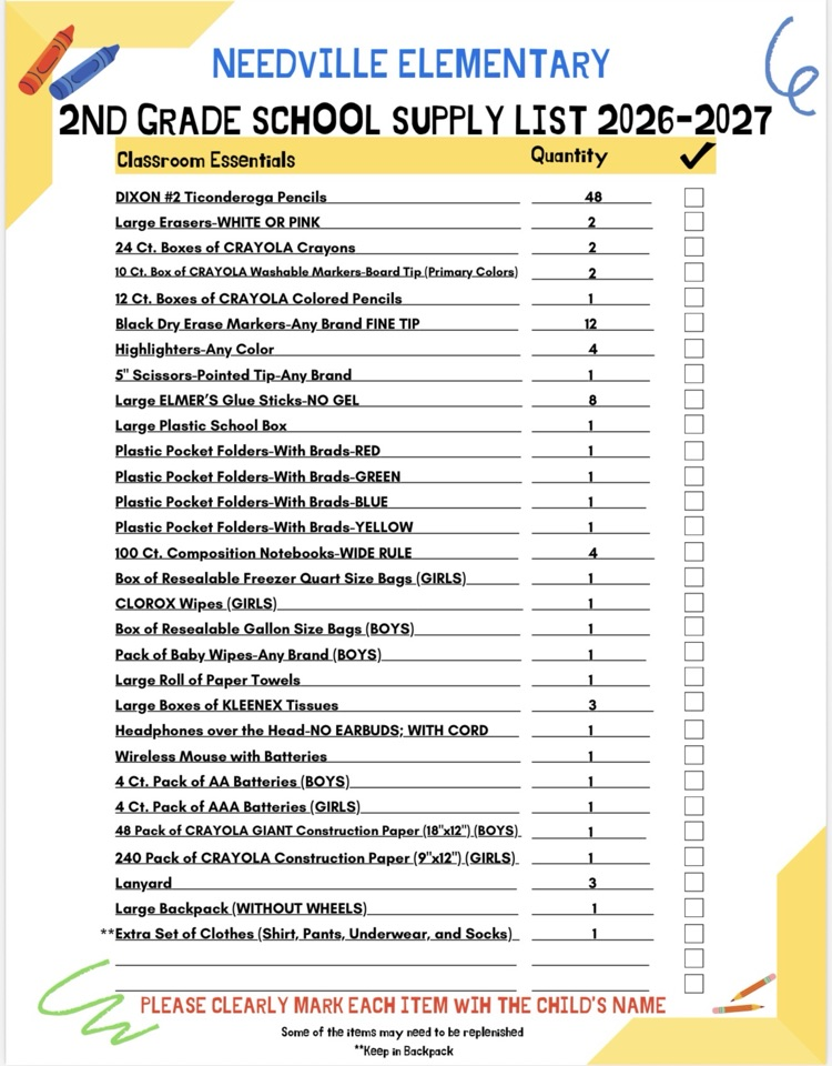 school supply list