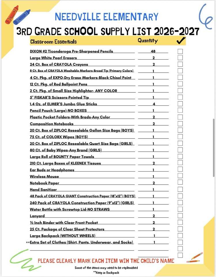 school supply list