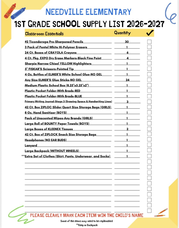 school supply list