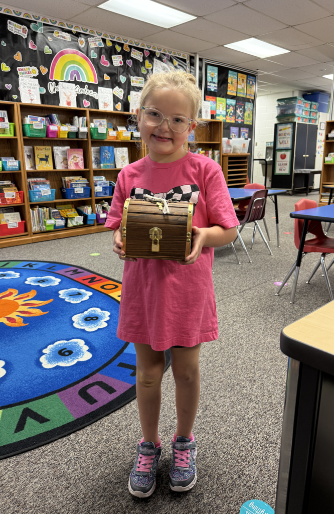 Ensley with her treasure chest.