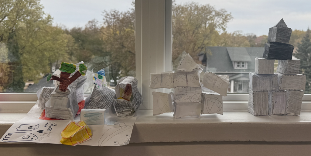 4th grade haunted house creations using 3D shapes.