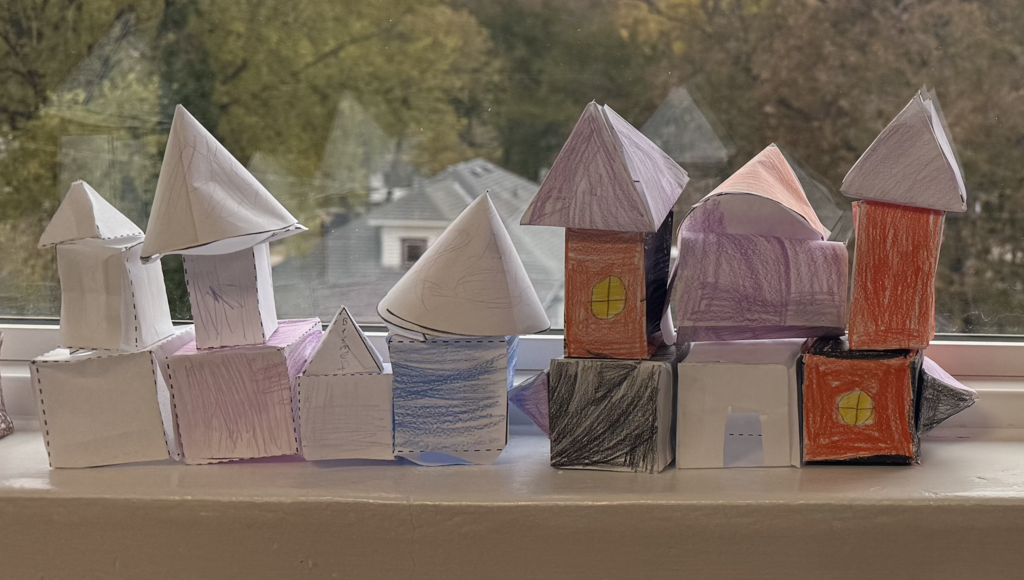 4th grade haunted house creations using 3D shapes.