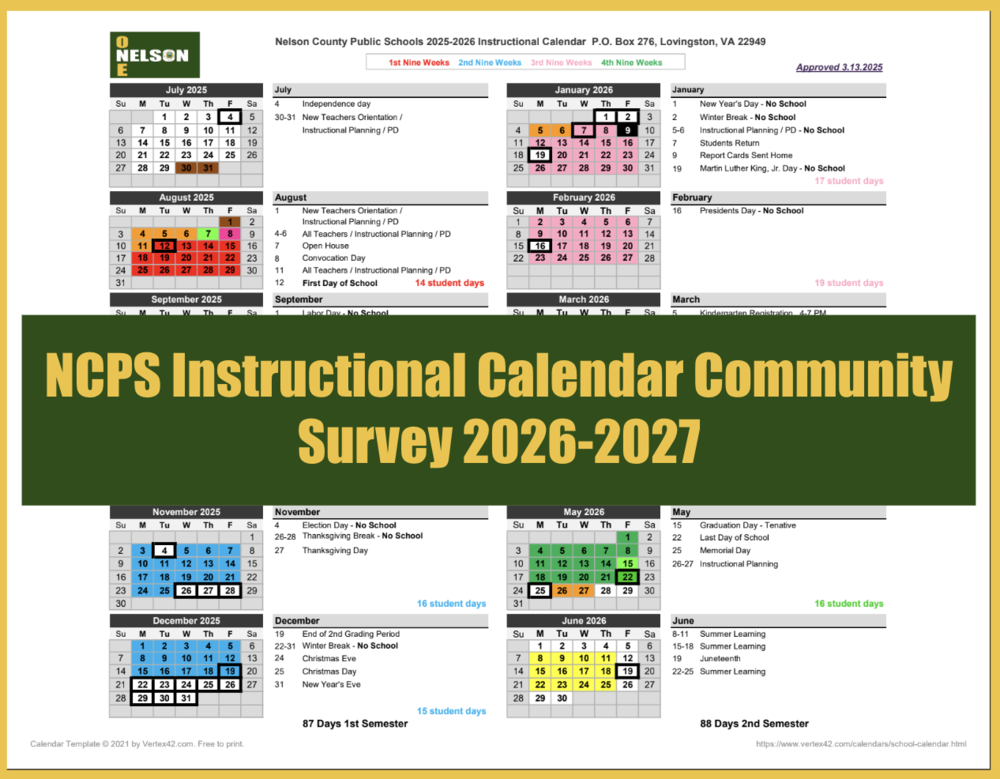 NCPS Instructional Calendar Community Survey 2026-2027