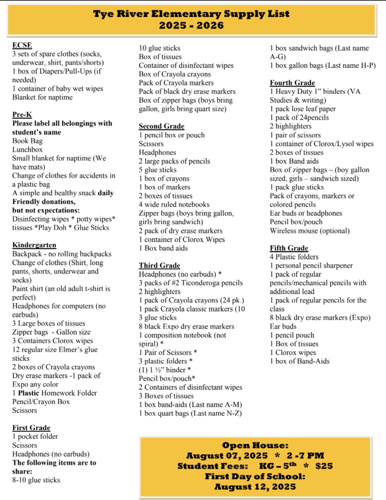 TRES Supply List 2025