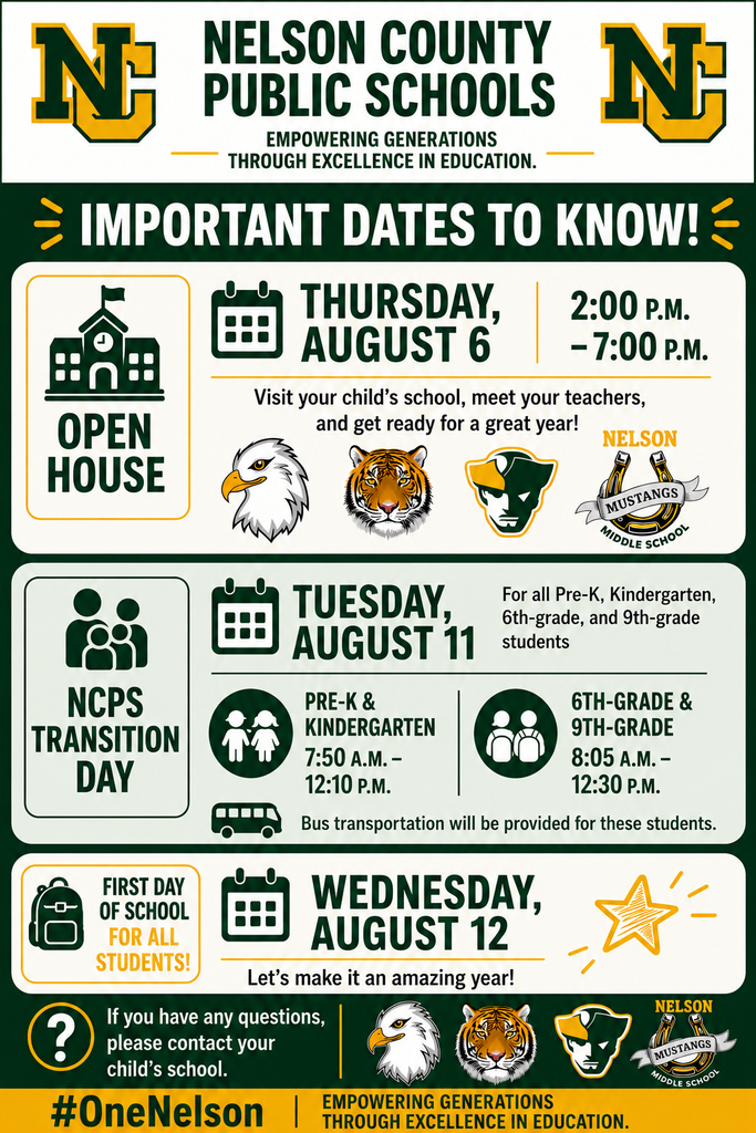 Back-to-School Upcoming Events – NCPS 2026-2027