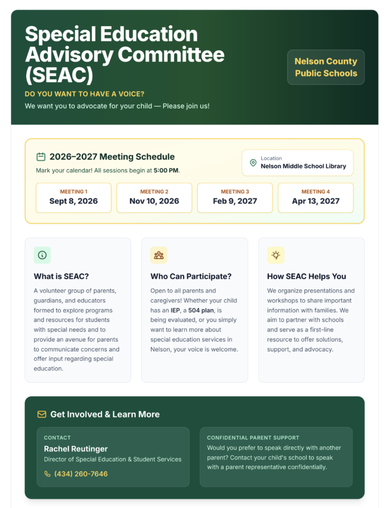 NCPS Special Education Advisory Flyer 2026