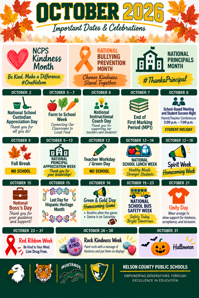 NCPS October 2026 Celebrations and Activities