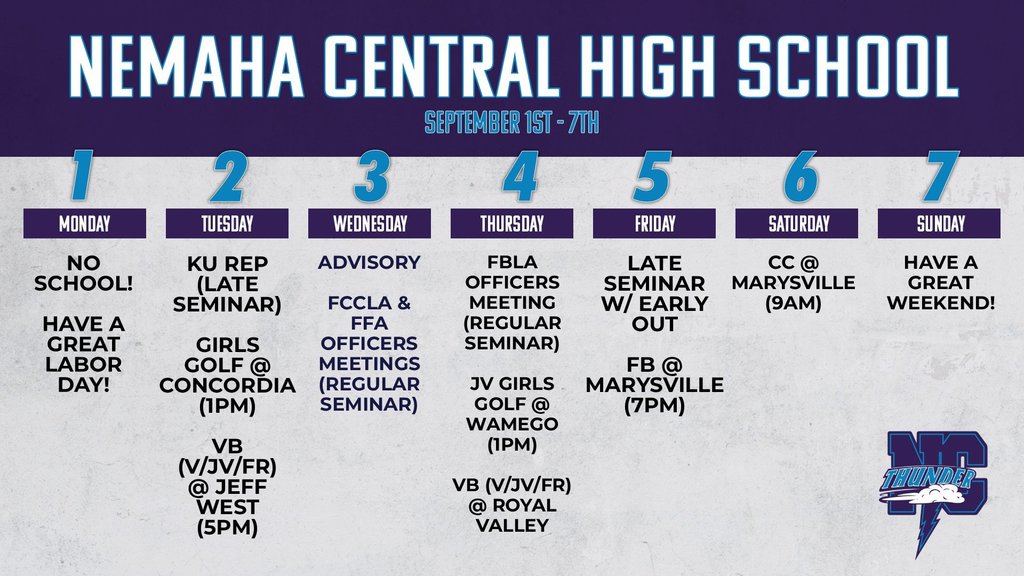 Week Ahead 9/1 - 9/7