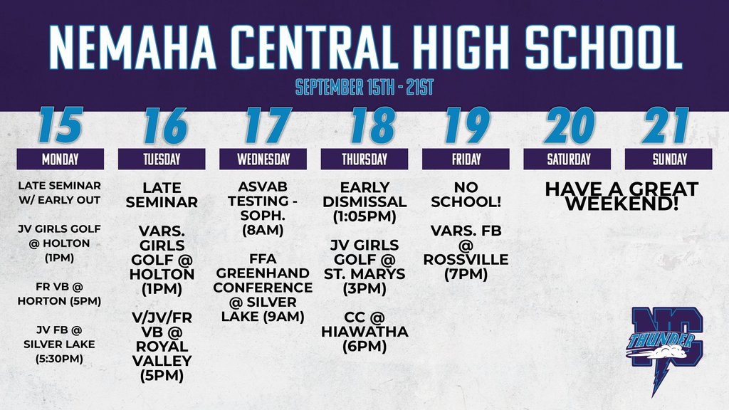 Week Ahead 9/15 - 9/21