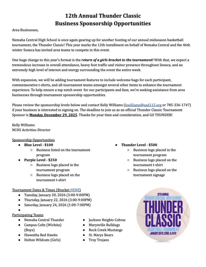 Thunder Classic Sponsorships