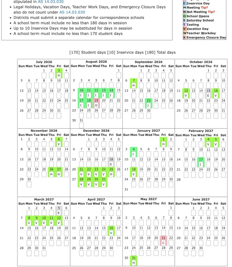 2026-27 NCS school calendar