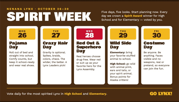 spirit week 10/26-10/31 2026