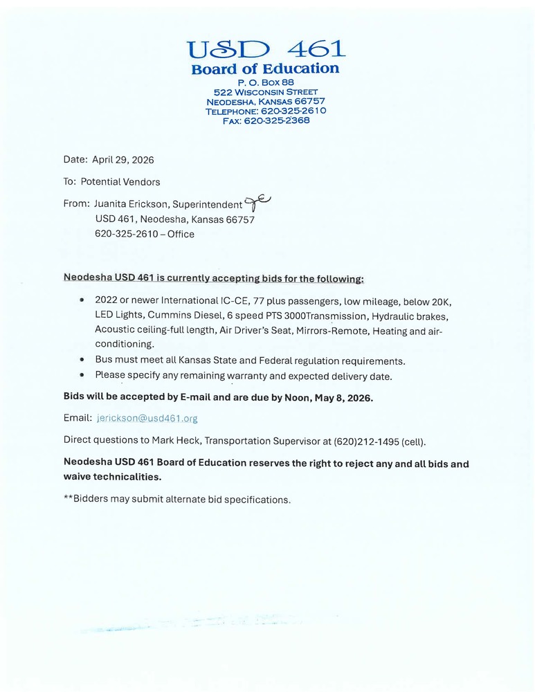 Bus Bid Letter