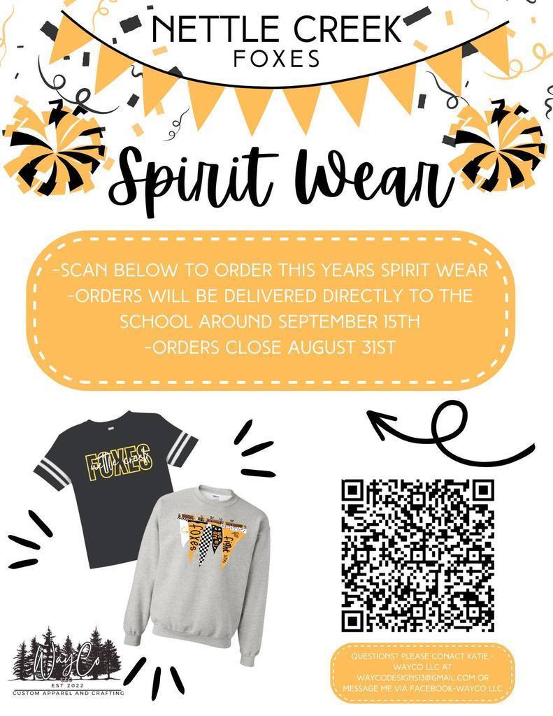 Spirit Wear Orders due on 8/31!