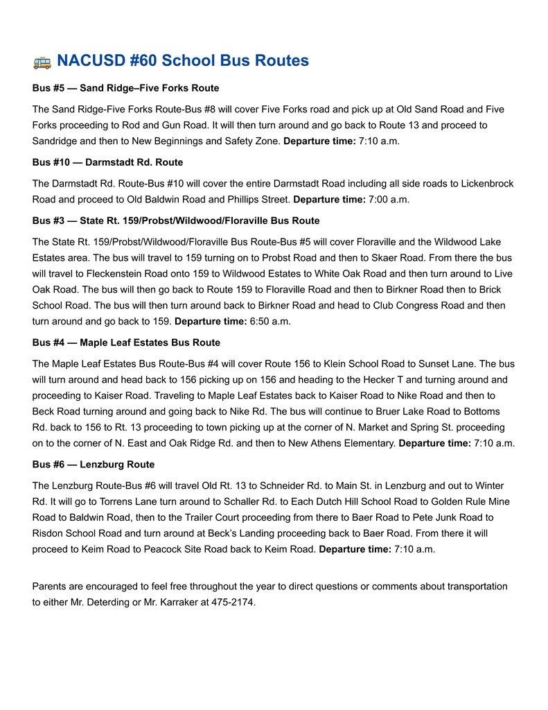 NACUSD #60 bus transportation eligibility form for students qualifying for in-town bus service due to daycare attendance or designated hazardous locations. Includes spaces for student name, home address, and bus number.