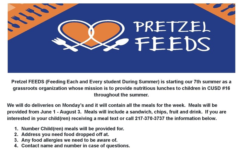 Pretzel FEEDS (Feeding Each and Every student During Summer) is starting our 7th summer as a grassroots organization whose mission is to provide nutritious lunches to children in CUSD #16 throughout the summer.