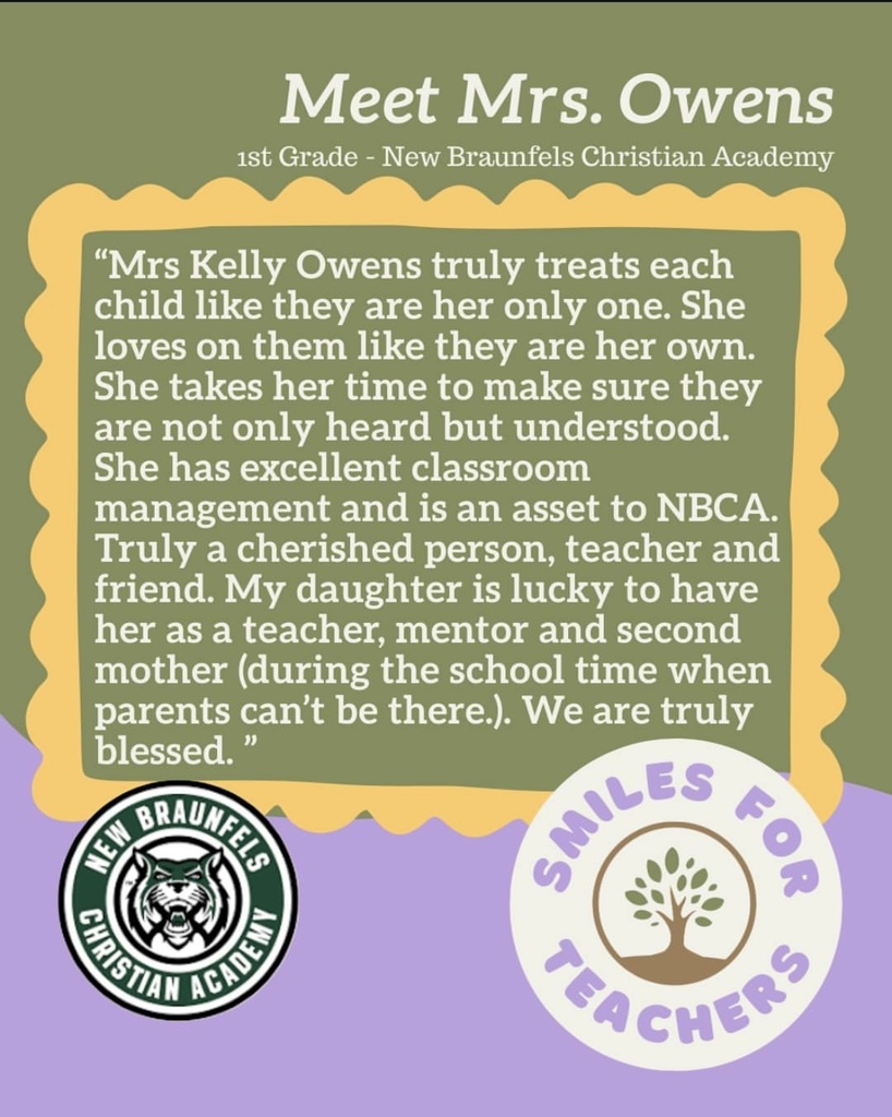 New Braunfels Christian Academy - Teacher Recognition