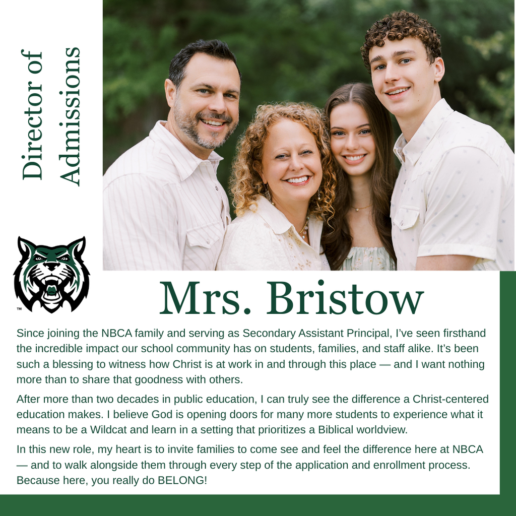 Mrs. Bristow as Director of Admissions