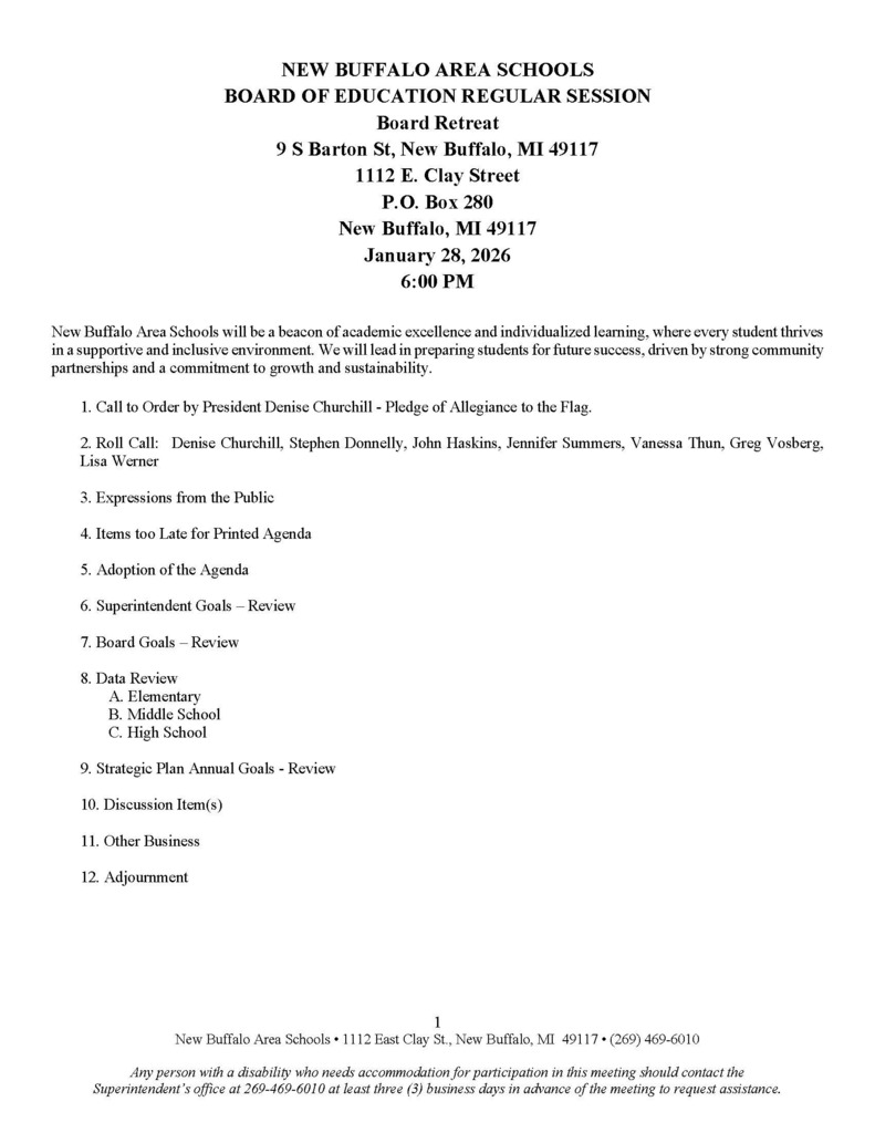 Draft Agenda Board Retreat 1-28-26