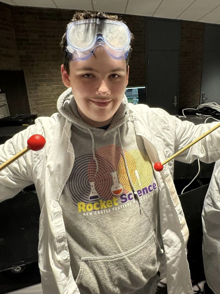 Percussion Student wearing "Rocket Science" Gear