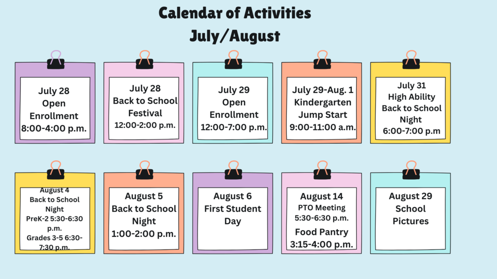 July/August Calendar