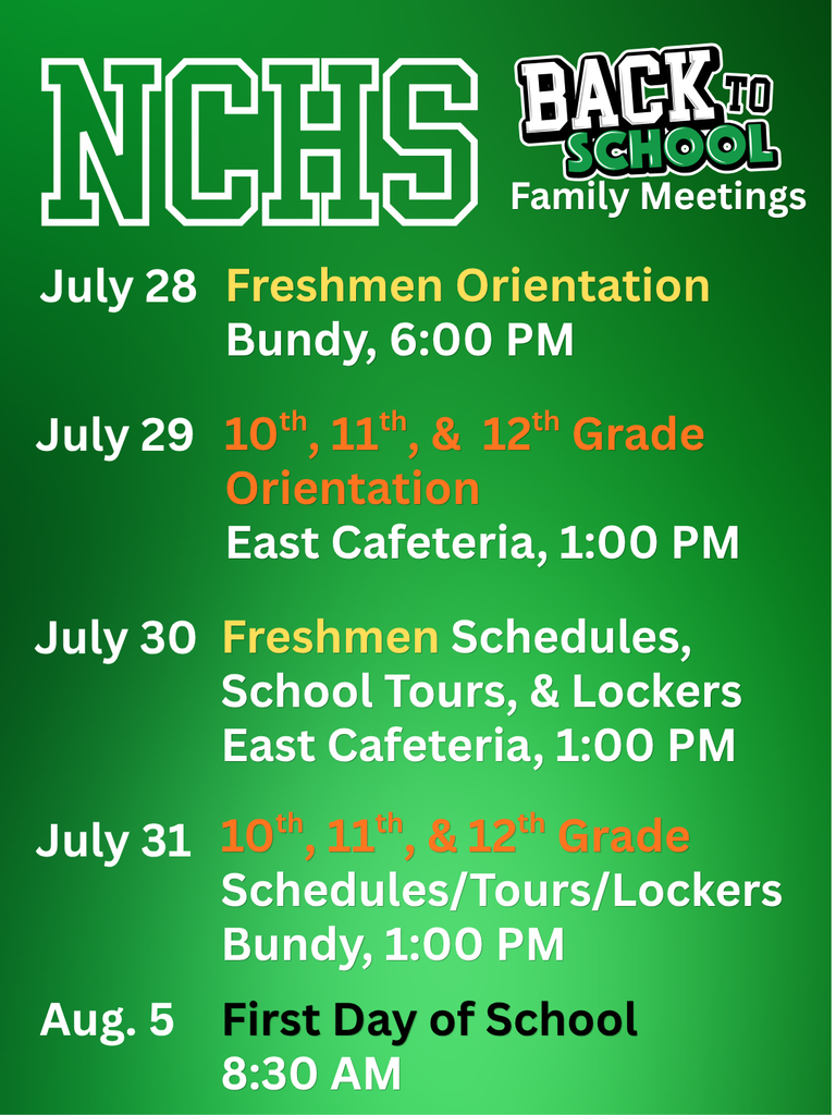 NCHS Back to School Orientation Dates FLYER