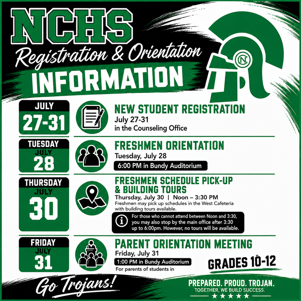 NCHS Back to School Orientation Dates FLYER