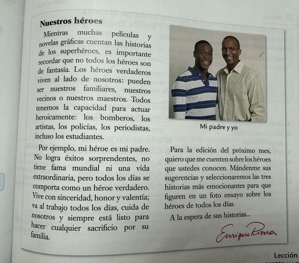 Spanish Textbook, Every Day Hero Article