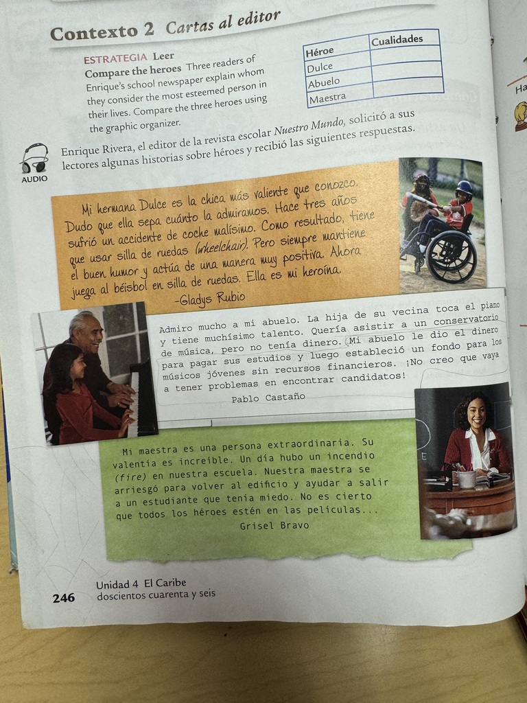 Spanish textbook, Inspiring Every Day Heroes