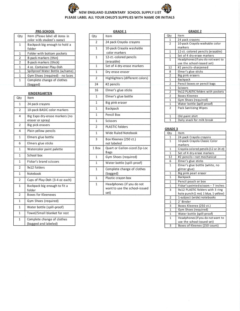 Supply list