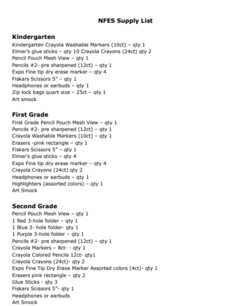 supply lists