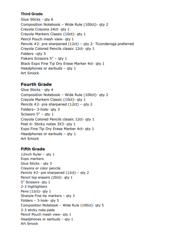supply lists