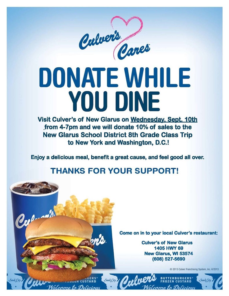Culver's - NG Middle School Washington DC Trip